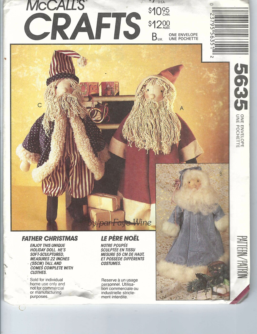 Uncut Vintage Mccalls Sewing Pattern Christmas Doll by Faye Wine Mccall ...