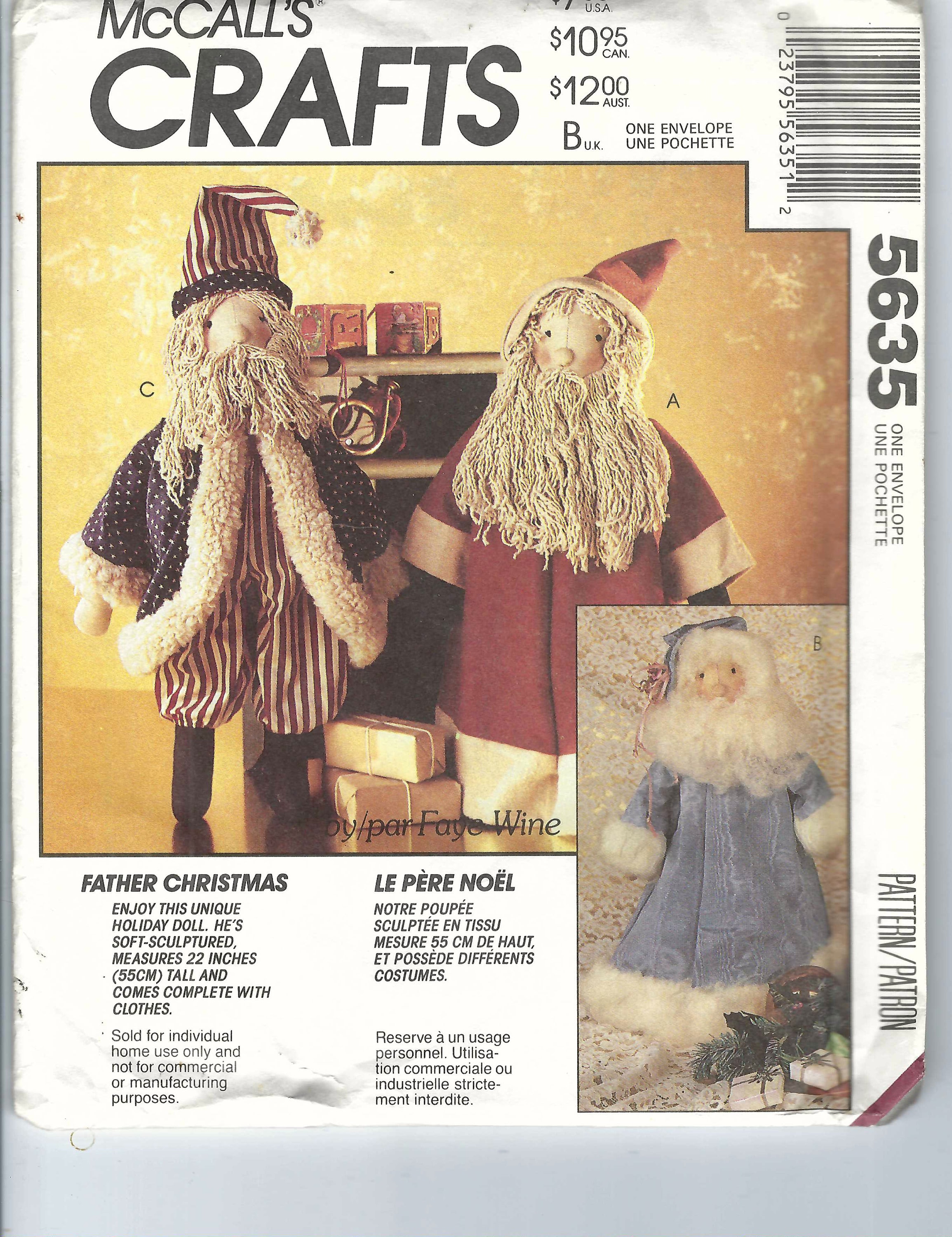 Uncut Vintage Mccalls Sewing Pattern Christmas Doll by Faye Wine Mccall ...