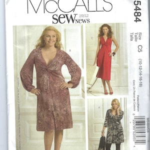 May include: Sewing pattern McCall's Sew News M5484 size C5 (10-12-14-16-18) for a dress with a V-neck and long sleeves. The pattern includes three different styles of dresses.
