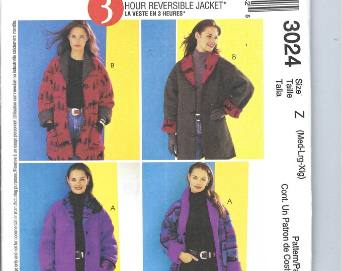 Uncut Mccalls Sew Sewing Pattern Misses Reversible Jacket Shawl Collar ...