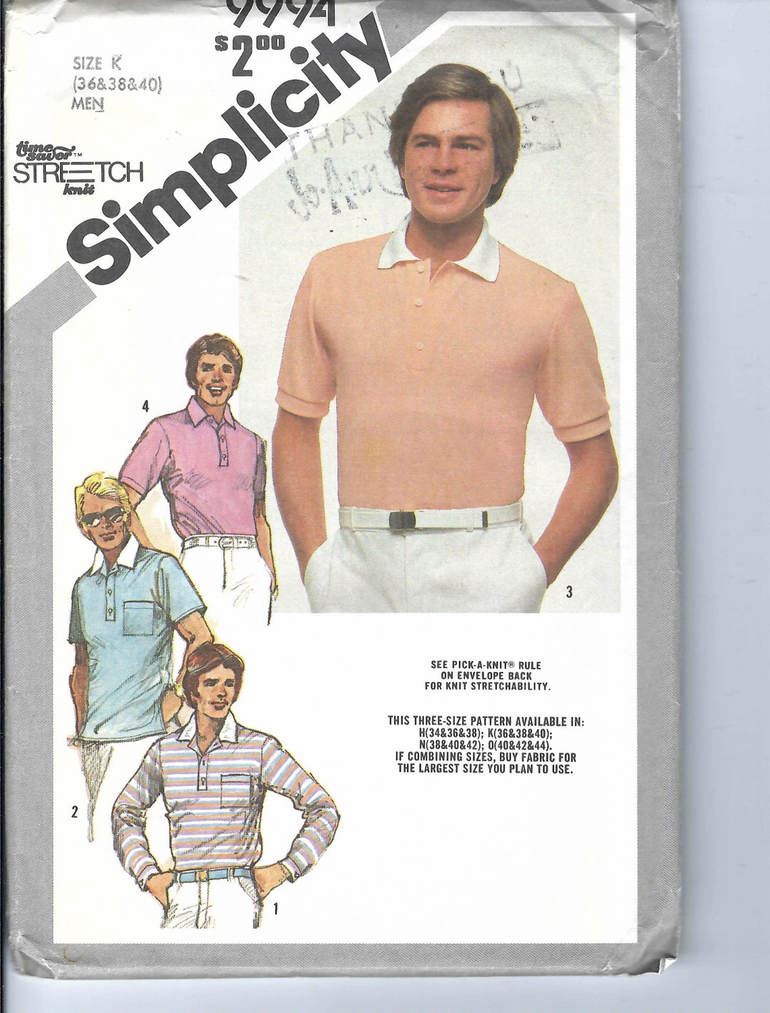 Uncut Vintage Simplicity Sewing Pattern 9994 Men's Pattern Pullover ...