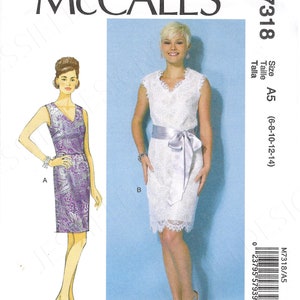 Uncut  McCalls Sewing Pattern 7318 - V-Neck, Sleeveless Slim Sheath Dress - Above Knee - Lace Overlay Size 6, 8, 10, 12, 14 14-22 FF