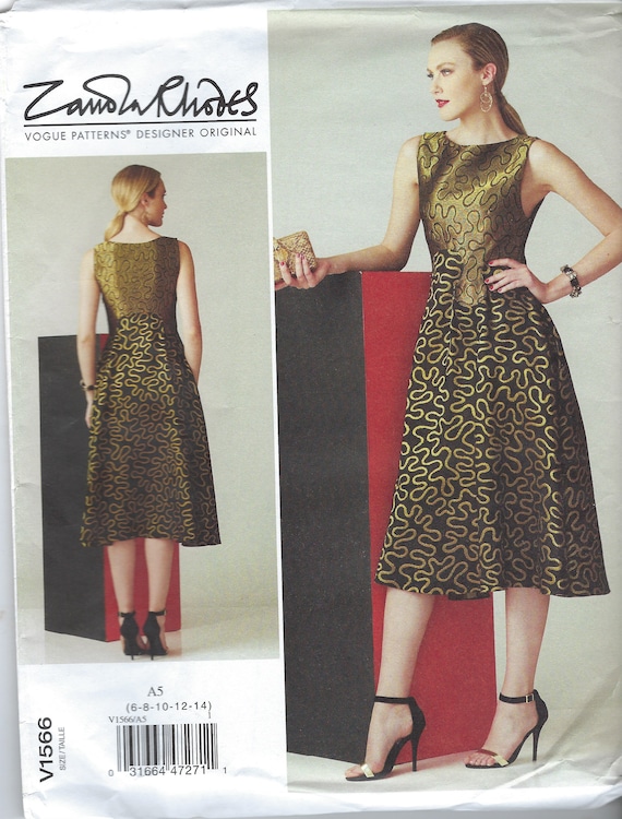 Uncut Vogue Sewing Pattern 1566 Zandra Rhodes Fit and Flare Dress Below  Knee Length Contrast Fabric - 6 8 10 12 14 14-22 FF - Etsy