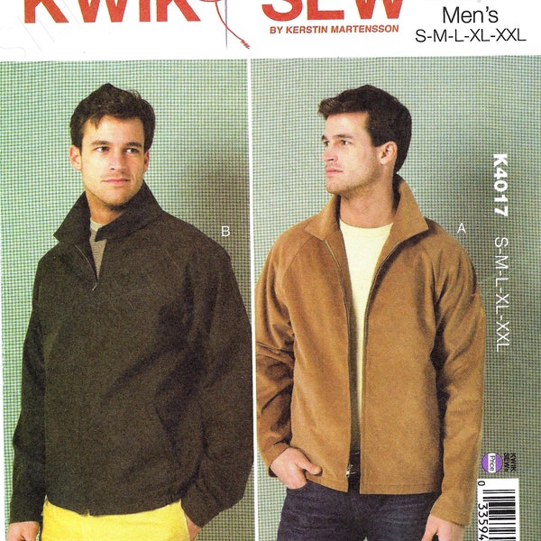 Uncut kwik sewing pattern 4017 Mens Jacket, Collared, Raglan Sleeve, Sizes S Thru XXL  FF