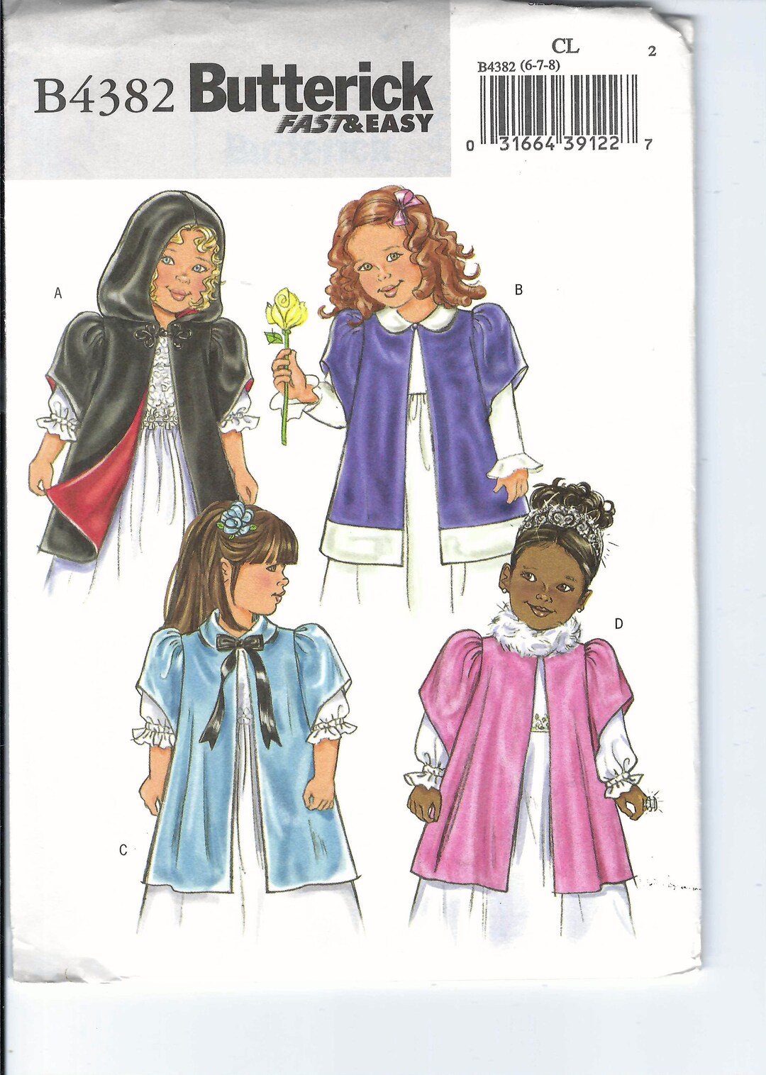 Uncut Butterick Sewing Pattern 4382 Girls Cloak Cape Loose-fitting ...