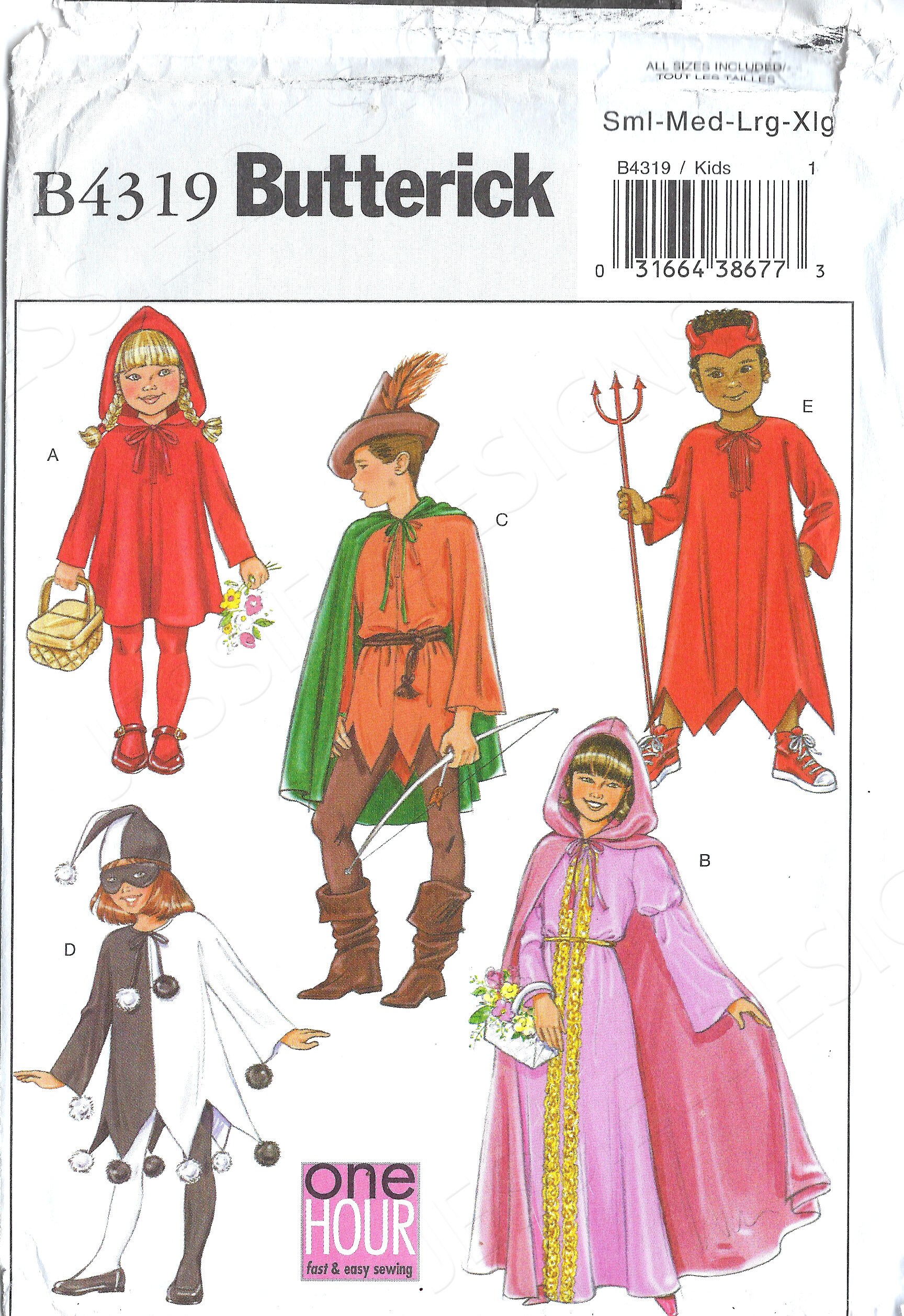 Uncut S to XL Butterick 4319 Kids Halloween Costume Pattern Kits & How