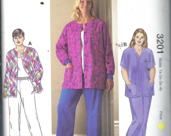 Uncut Kwik Sewing Pattern 3201 Womens Scrubs Uniforms Plus Size 1X-4X ...