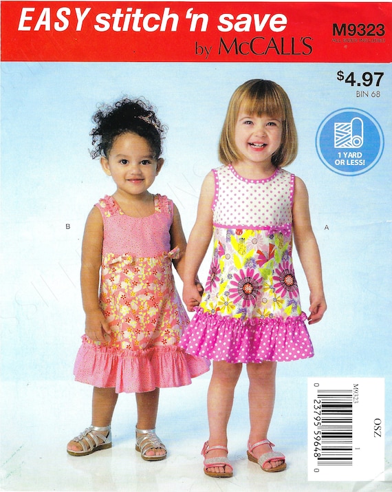 Ongesneden McCall Patroon 9323 Easy Stitch 'n Save meisje jurken