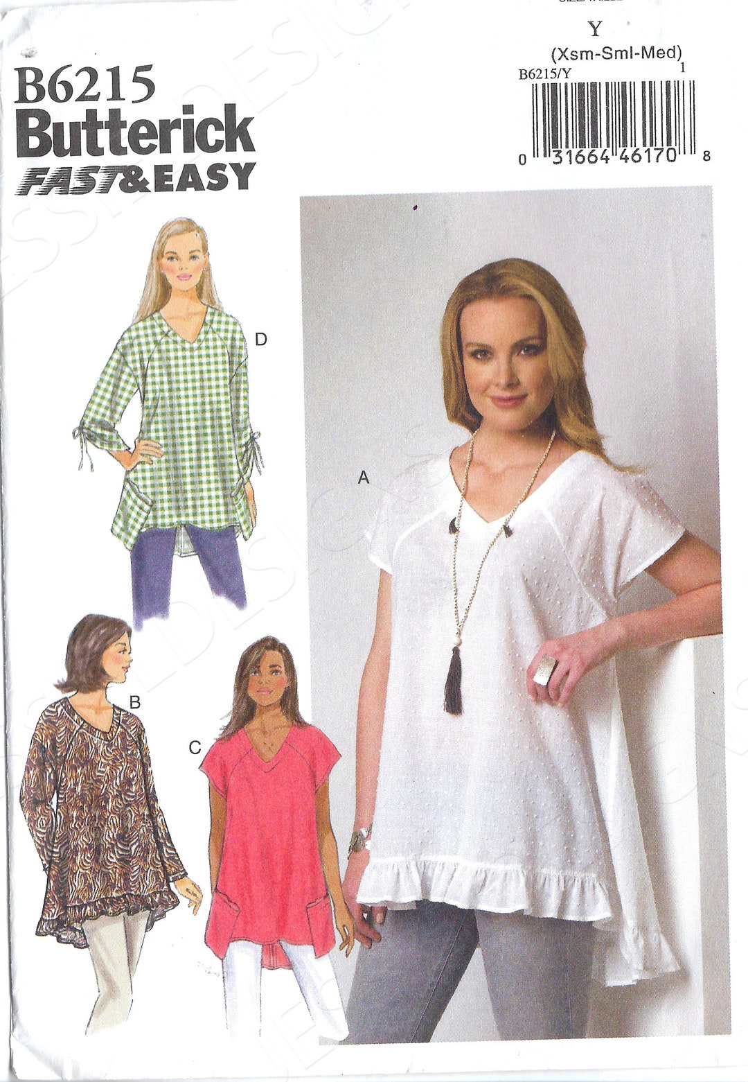 Uncut Butterick Sewing Pattern 6215 Fast and Easy Top Pattern Size Xsm ...