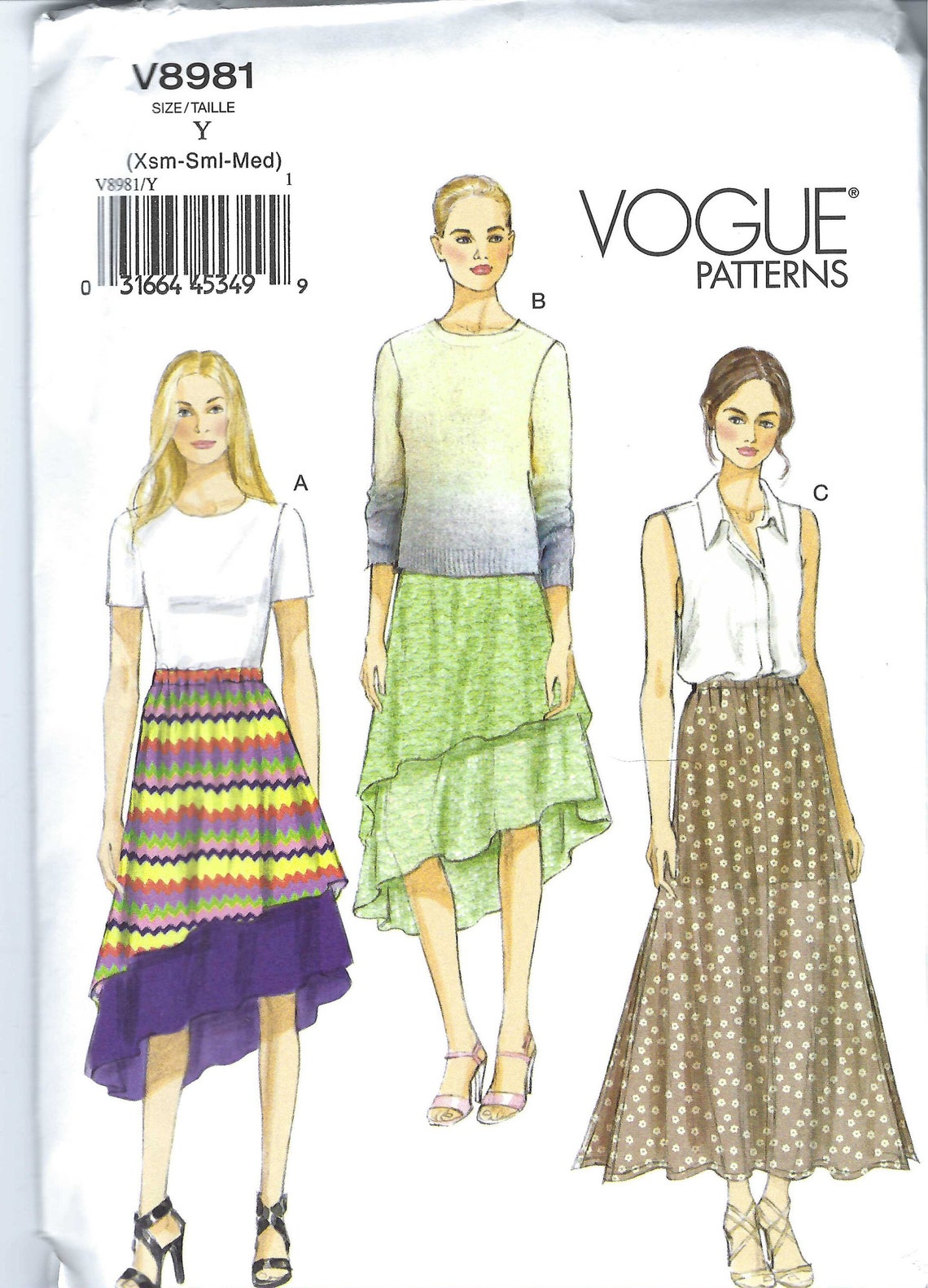 Uncut Vogue Sewing Pattern 8981 Lined Skirt With Asymmetrical - Etsy