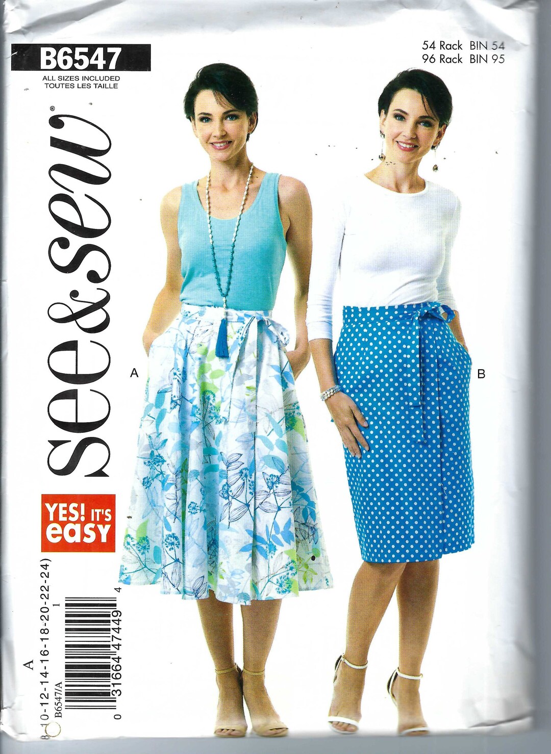 Uncut Butterick Sewing Pattern Chetta 6547 Straight or Flared Wrap ...