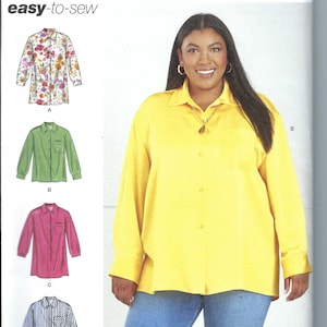 Uncut Simplicity Sewing Pattern 11689 9708 Women&#39;s  Easy Sew Loose Fitting Shirt Front Button Relaxed Fit Blouse Collar size 20-28 30-38 FF