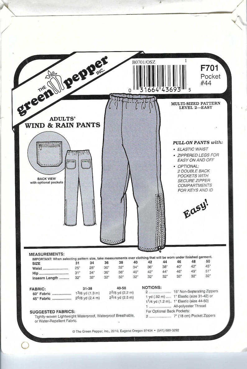 Rare Uncut Sewing Pattern Green Pepper 701 Pull on Pants Size Waist 25 ...