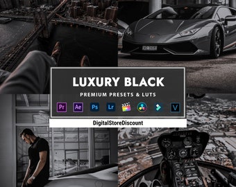6 LUXURY BLACK Presets and LUTs | Photo and Video | Premiere Pro, After Effects, Photoshop, DaVinci Resolve, Final Cut Pro, Filmora, CapCut
