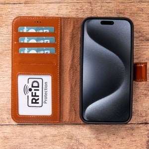 Lederne iPhone 15 magnetische abnehmbare Brieftasche Hülle mit Kartenfächern personalisierte iPhone 15 iPhone Hülle