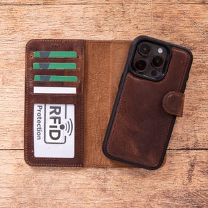 iPhone 13 Series magnetische abnehmbare Brieftasche aus Leder mit Kartenfächern, personalisierte iPhone 13 Mini / iPhone 13 & Pro / Pro Max Handyhülle