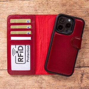 iPhone 13 Series magnetische abnehmbare Brieftasche aus Leder mit Kartenfächern, personalisierte iPhone 13 Mini / iPhone 13 & Pro / Pro Max Handyhülle