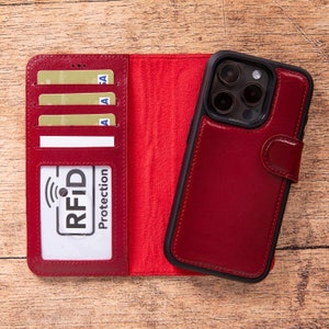 Leren iPhone 15 14 13-serie magnetisch afneembaar portemonnee-hoesje met kaartsleuven Gepersonaliseerde iPhone 13 iPhone 15 Pro 14 Pro Max telefoonhoesje