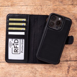 Leder iPhone 15 14 13 Serie magnetische abnehmbare Brieftasche mit Kartenfächern personalisierte iPhone 13 iPhone 15 Pro 14 Pro Max Handyhülle