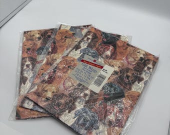Vintage amerikanische Grüße alle über Hundedruck-Geschenkpapier Lot von 3 nagelneu
