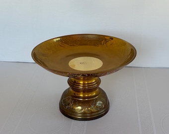 Vintage Engraved Floral Brass Pedistal Bowl Dish Catch All Functional Home  Decor Boho Metalware