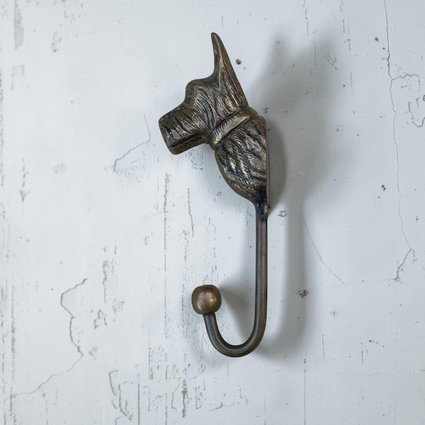 Vintage Gusseisen Scottie Hund Wandhaken | Messing Hundeliebhaber Dekor