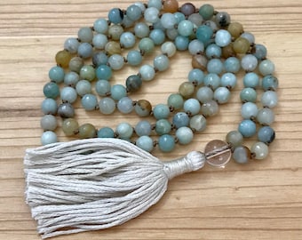 Amazonite Mala, Knotted Mala, Mala Beads, Tassel Necklace, Yoga, Meditation