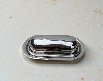 Mid Century Silber Ton bedeckt Butterdose Funktionales Esszimmer Küche Dekor