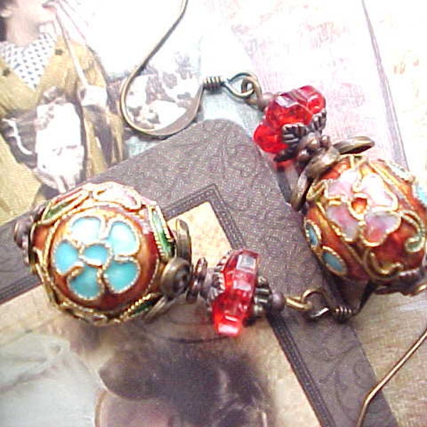 Oui Oui U Pick Christmas Fancy Cloisonne Marie Antoinette Style Earrings Gypsy Earrings Blue Purple Red Aqua Earrings Art to Wear Earrings