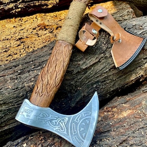 Handmade High Carbon Steel Wolf Viking Axe Ragnar Valhalla Tomahawk Larp Axe Wedding Men Gift for Boyfriend Thanksgiving Gift for Husband