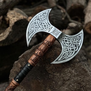 Handmade Double Headed Viking Axe: Medieval Bearded Valhalla Axe, Groomsmen Gift for Husband Anniversary Gift for Boyfriend Christmas Gift