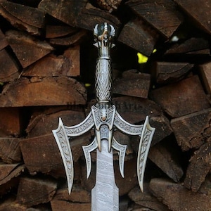 Espada de caballero templario de Damasco hecha a mano, espada larga medieval de fantasía, arma para cosplay, regalo para padrinos de boda, regalo para coleccionista de espadas, regalo de boda para papá