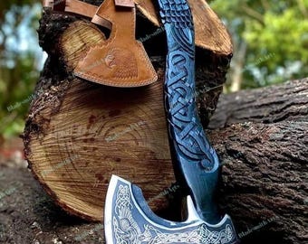 Hacha vikinga hecha a mano con diseño de cuervo, mitología nórdica, hacha medieval, regalo de cumpleaños para él, regalo de boda para novio, regalo de cumpleaños para padre, regalo para cliente.