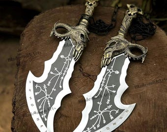 God of War Kratos Twin Metal Props - Blade of Chaos Cosplay Replica with Wall Mount -GOW Spartan Gamer Room Decor - Anniversary Gift for Him