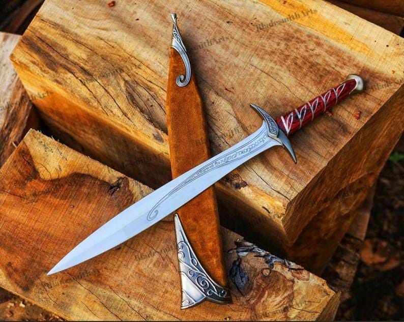 Handmade Elven Short Sword: Fantasy Movie Sword, Viking Medieval Sword, Norse Mythology Gift for Him Wedding Gift for Husband Groomsmen Gift image 12