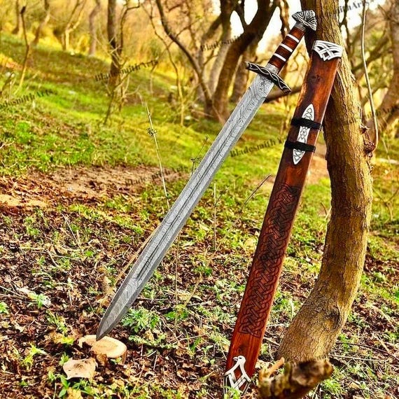 Handmade Viking Northman Damascus Sword Medieval Longsword Celtic Sword Wedding Gifts for Husband Birthday Gift for Boyfriend Christmas Gift