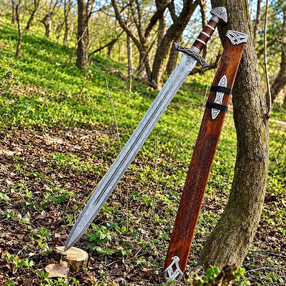 Handmade Viking Sword, Damascus Sword, Medieval Sword, Norse Longsword, Wedding Gift for Husband, Birthday Gift for Him, Groomsmen Men Gift
