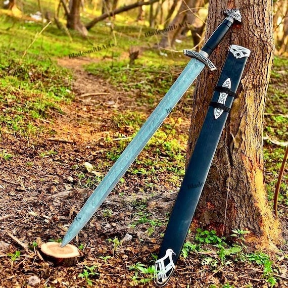 Handmade Viking Northman Damascus Sword Medieval Long Sword Norse Wall hanging Sword Wedding Gift for Husband Groomsmen Gift for Boyfriend