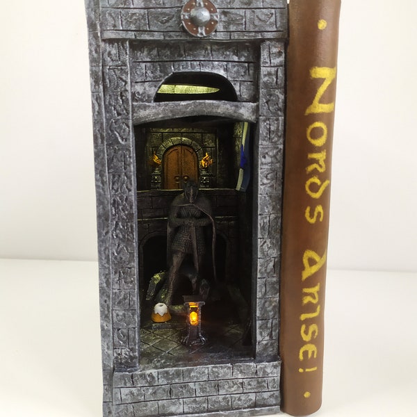 Coin livre « Temple of Talos », diorama de jeu vidéo illuminé inspiré de Skyrim, cadeau pour elle / lui