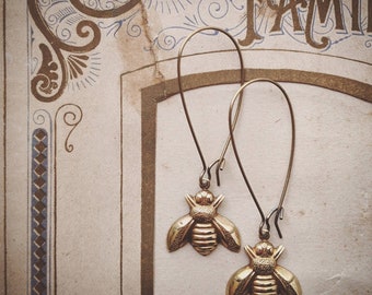 Medium Brass Bee Earrings