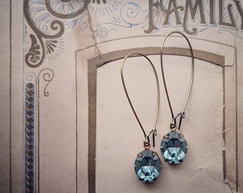 Vintage Dusky Aqua swarovski earrings ... long earwires