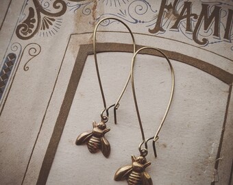 Wee Brass Bee Earrings