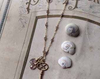 Beatrice necklace - Sapphire, Sunstone, & key