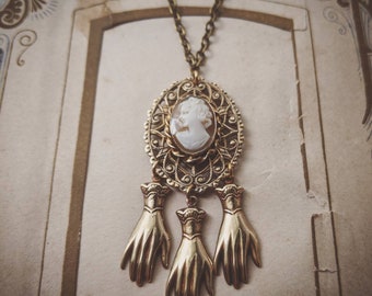 Ladyfinger cameo assemblage necklace