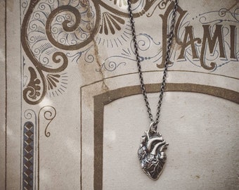 Sterling silver anatomical heart necklace ... oxidized sterling chain