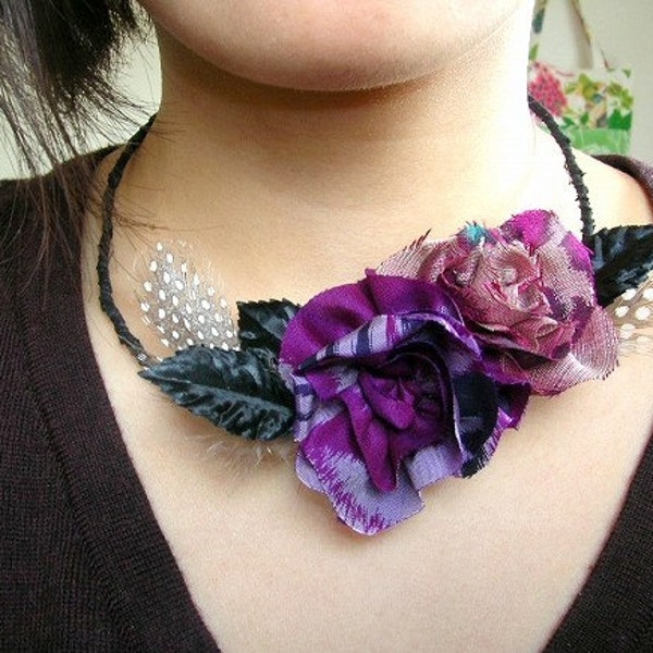 Vintage Lilac Necklace with Beautiful Feather 