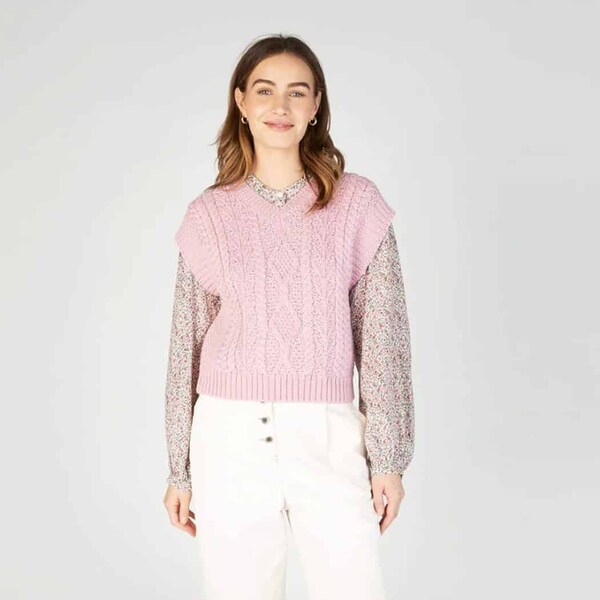 Ladies V-Neck Diamond Sweater Vest, Pink