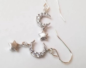 Moonbeams + Stars Silver Cubic Zirconia Earrings