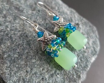 Colorful Starfish Earrings – Seafoam Jade