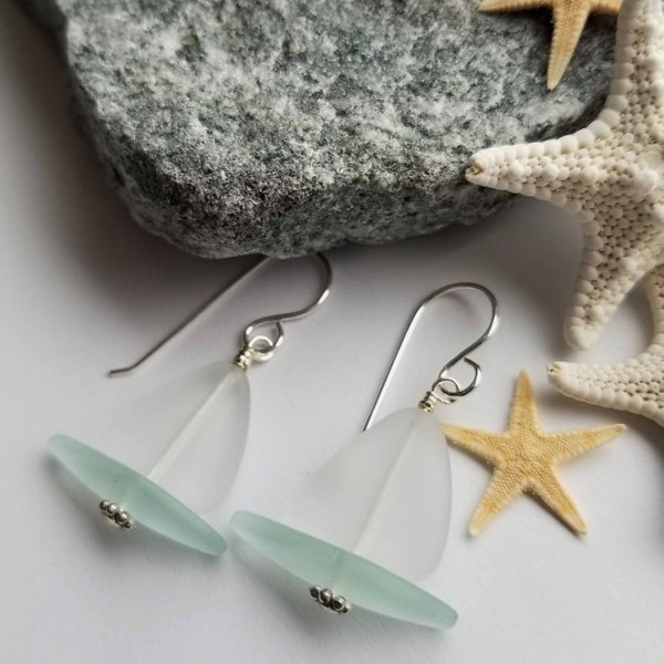 Sailing In To Summer Earrings (Clear + Seafoam Green Sailboat)